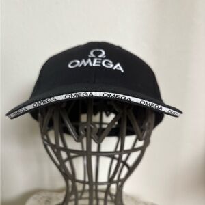 Rare Black Omega Logo Watch Collector Time Keeper Cotton Blend Adjustable Cap